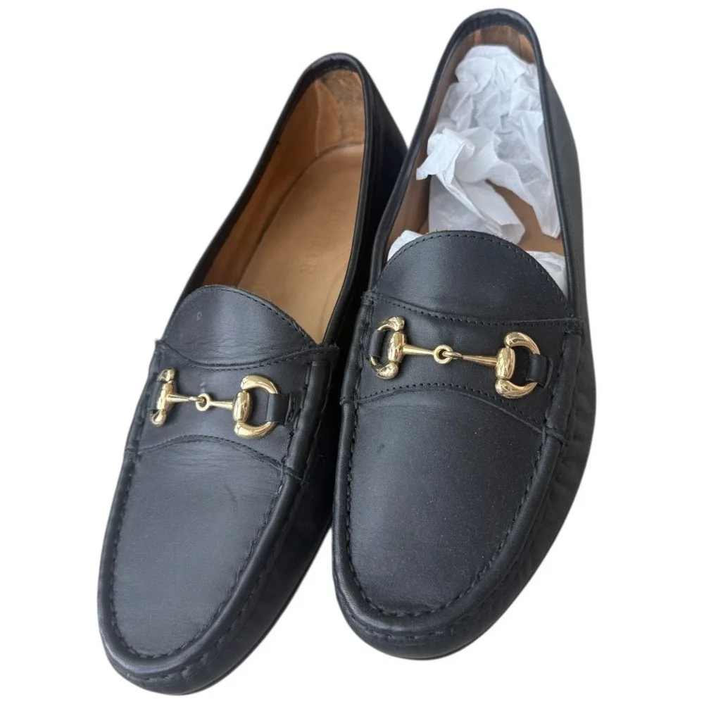 Jay Butler Millbank LeBit Loafers Black Leather Mens 13 Drivers Gold Horsebit